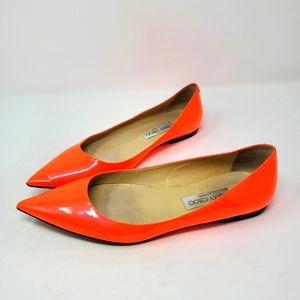 Jimmy Choo Orange Patent Flats